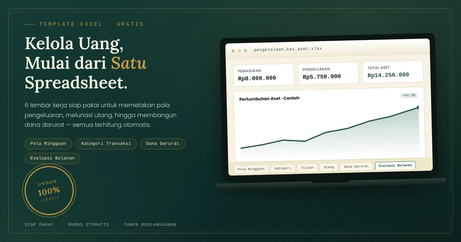 Banner unduh gratis Template Excel Pengelolaan Kas dan Pemantauan Aset - 6 lembar kerja siap pakai
